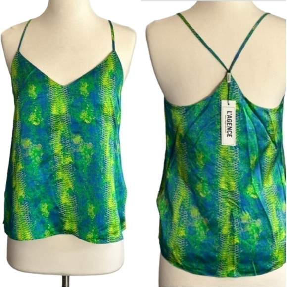 L’agence Kylee Racerback Tank 100% Silk Amazon Viper Print. - Picture 3 of 9